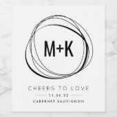 Moderne monogram bruiloft voor wijn etiket (Enkel label)