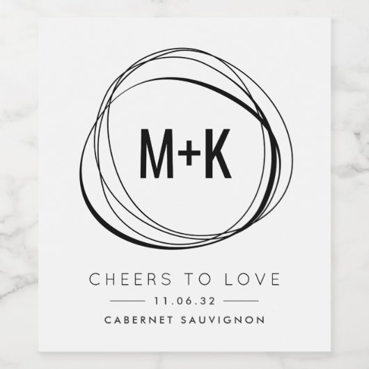 Moderne monogram bruiloft voor wijn wijn etiket (Enkel label)