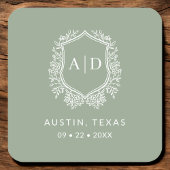 Moderne Monogram Bruiloft Wijze Groene kuif Kartonnen Onderzetters