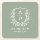 Moderne Monogram Bruiloft Wijze Groene kuif Kartonnen Onderzetters (Voorkant)