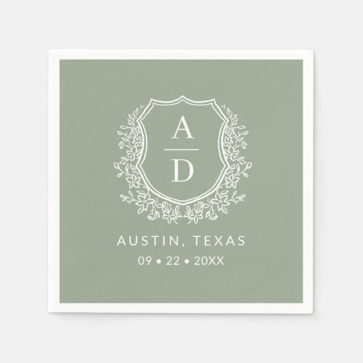 Moderne Monogram Bruiloft Wijze Groene kuif Servet (Voorkant)