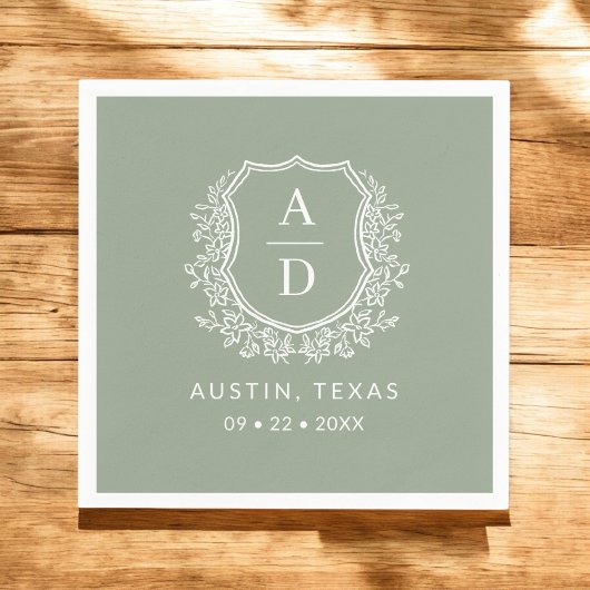 Moderne Monogram Bruiloft Wijze Groene kuif Servet