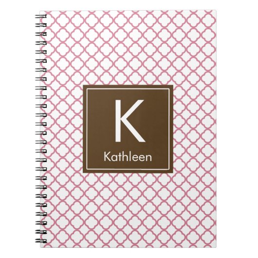 Moderne monogram (bruin/roze) notitieboek (Voorkant)