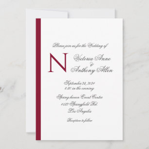 Moderne Monogram Burgundy Simple Budget Wedding Kaart