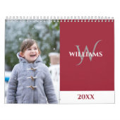 Moderne Monogram Burgundyrode Foto Kalender (Hoes)