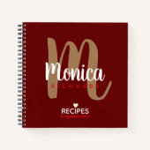 Moderne monogram chef recepten donkerrood notitieboek (Voorkant)