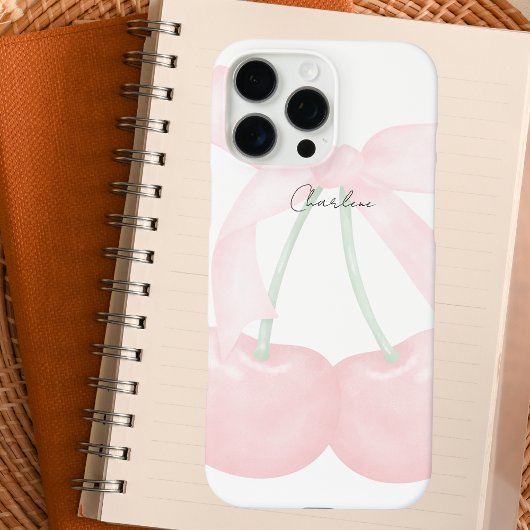 Moderne Monogram Chic Kersen Roze Bow Case-Mate iPhone Case