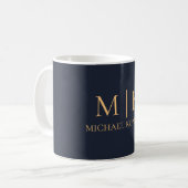Moderne Monogram Chique Navy Blauw en Goud Koffiemok (Voorkant links)