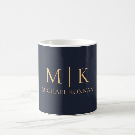 Moderne Monogram Chique Navy Blauw en Goud Koffiemok (Center)