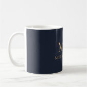 Moderne Monogram Chique Navy Blauw en Goud Koffiemok (Links)