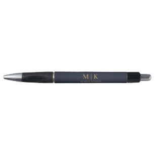 Moderne Monogram Chique Navy Blauw en Goud Pen