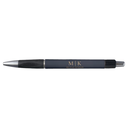 Moderne Monogram Chique Navy Blauw en Goud Pen (Voorkant)
