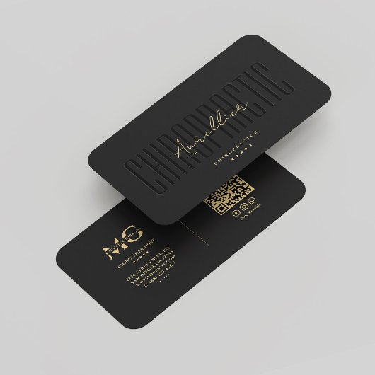 Moderne Monogram Chiropractie Therapeut Zwart Goud Visitekaartje