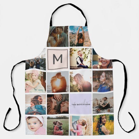 Moderne monogram coole familie 16 foto-collage gri schort (Voorkant)