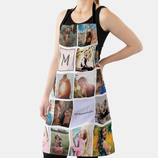 Moderne monogram coole familie 16 foto-collage gri schort (Insitu)