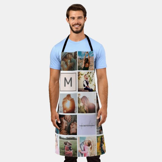 Moderne monogram coole familie 16 foto-collage gri schort (Gedragen)