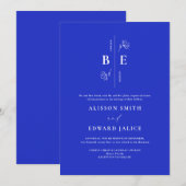 Moderne Monogram Crest Horizon Blauwe Bruiloft Kaart (Voorkant / Achterkant)