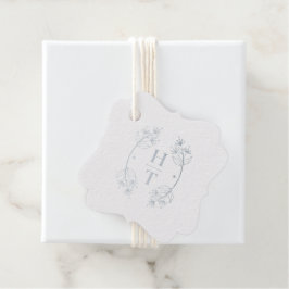 Moderne Monogram Crest Stofblauw Huwelijks Welkom Bedankjes Labels