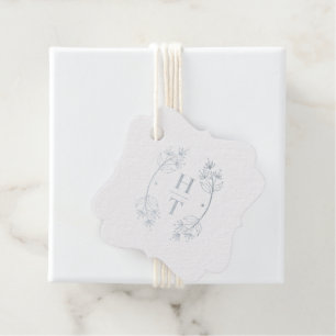 Moderne Monogram Crest Stofblauw Huwelijks Welkom Bedankjes Labels