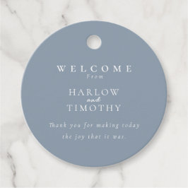 Moderne Monogram Crest Stoffig Blauw Bruiloft Welk Bedankjes Labels