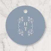 Moderne Monogram Crest Stoffig Blauw Bruiloft Welk Bedankjes Labels (Achterkant)