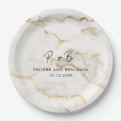Moderne Monogram Custom Goud Marmer Bruiloft Papieren Bordje (Voorkant)