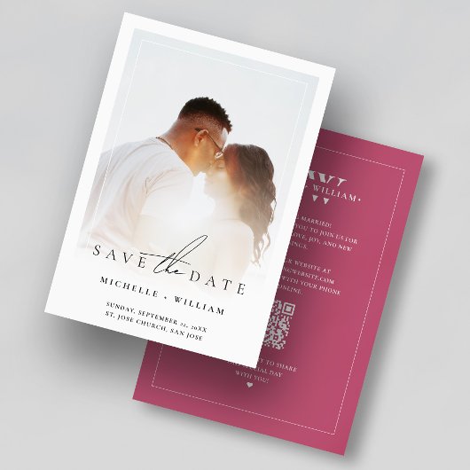 Moderne Monogram Dark Roze Trouwfotolijst Save The Date