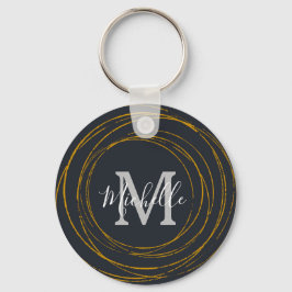 Moderne monogram donkergrijze gouden ringen sleutelhanger
