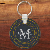Moderne monogram donkergrijze gouden ringen sleutelhanger (Voorkant)