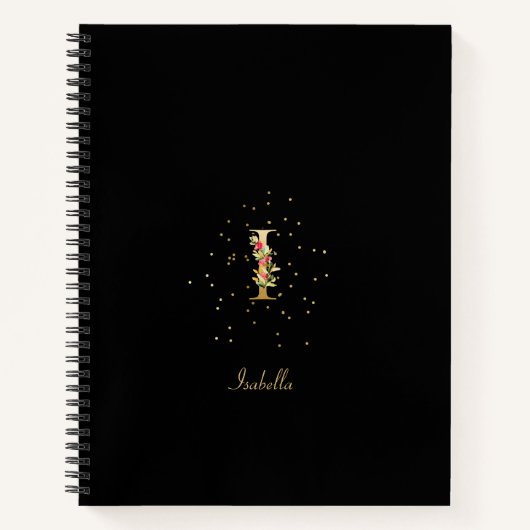 Moderne Monogram Eerste Letter I Bloempatroon Notitieboek (Voorkant)