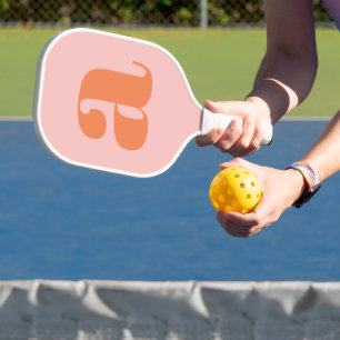 Moderne Monogram Eerste Letter Pastel Roze Oranje Pickleball Paddle