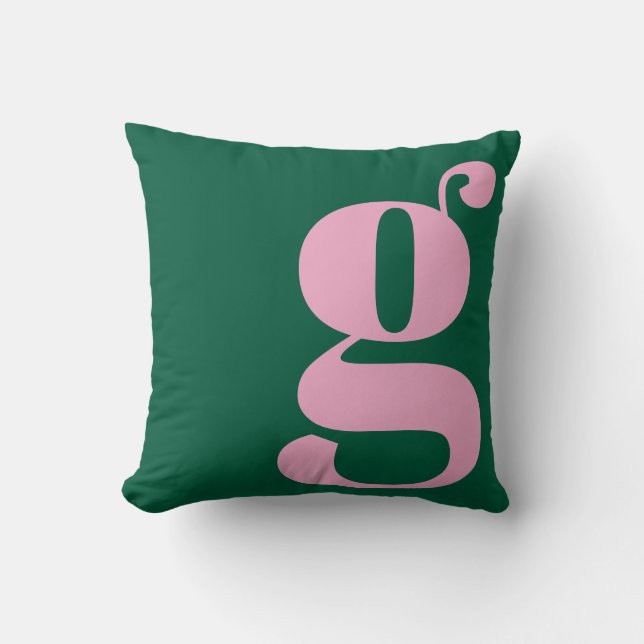 Moderne Monogram Eerste Letter Preppy Roze Groen Kussen (Voorkant)