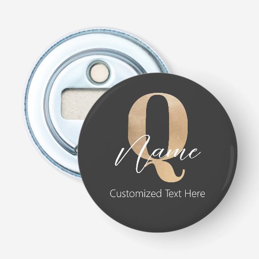 Moderne Monogram Eerste Letter Q & Naam Gepersonal Button Flesopener (Voorkant)