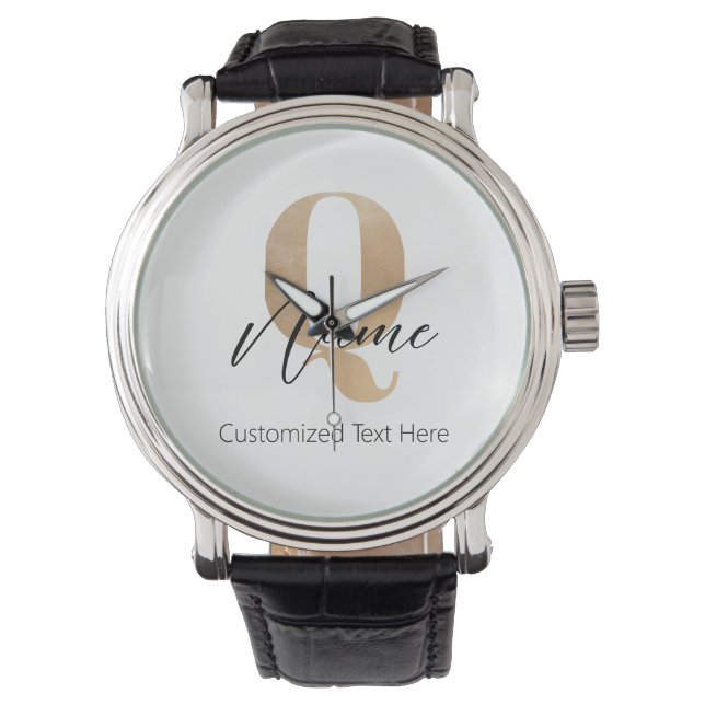 Moderne Monogram Eerste Letter Q & Naam Persoonlij Horloge (Voorkant)