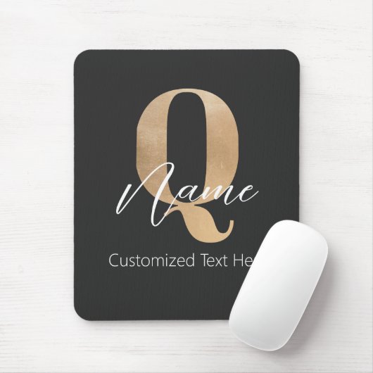 Moderne Monogram Eerste Letter Q & Naam Persoonlij Muismat (Met muis)