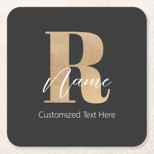 Moderne Monogram Eerste Letter R & Naam Persoonlij Kartonnen Onderzetters