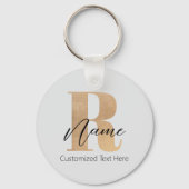 Moderne Monogram Eerste Letter R & Naam Persoonlij Sleutelhanger (Voorkant)