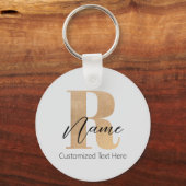 Moderne Monogram Eerste Letter R & Naam Persoonlij Sleutelhanger (Voorkant)