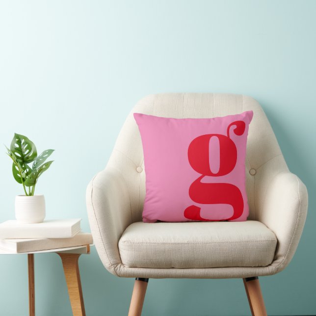 Moderne Monogram Eerste Letter Roze en Rood Kussen (Stoel)