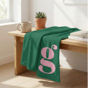 Moderne Monogram Eerste Letter Roze Groen Preppy Fleece Deken