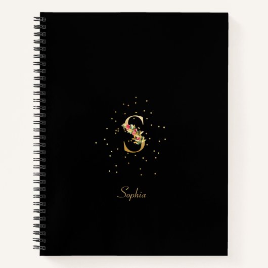 Moderne Monogram Eerste Letter S Bloempatroon Notitieboek (Voorkant)