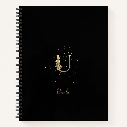 Moderne Monogram Eerste Letter U Bloempatroon Notitieboek (Voorkant)
