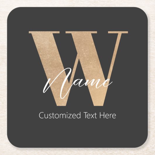 Moderne Monogram Eerste Letter W & Naam Persoonlij Kartonnen Onderzetters (Voorkant)