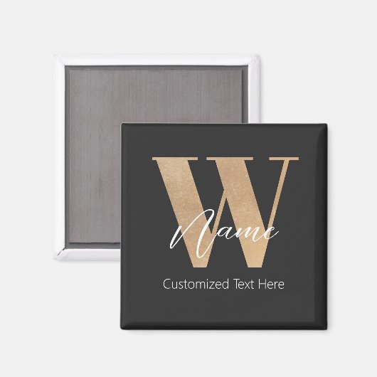 Moderne Monogram Eerste Letter W & Naam Persoonlij Magneet (Voorkant / Achterkant)