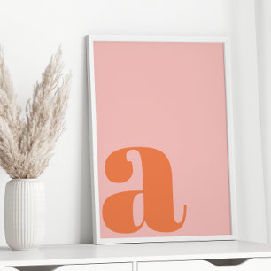 Moderne Monogram Eerste Letter Zacht Roze Oranje  Poster