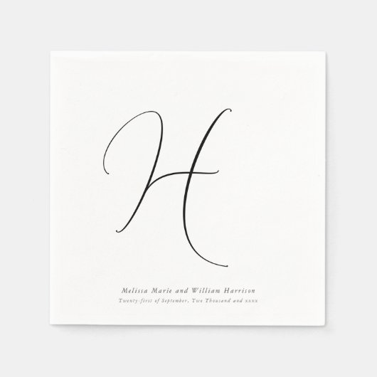 Moderne Monogram Eerste Letter Zwart & Wit Trouwen Servet (Voorkant)
