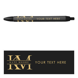 Moderne Monogram Eerste Letters Zakelijk Zwart Gou Zwarte Inkt Pen