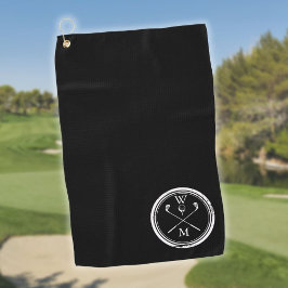 Moderne Monogram Eerste Letters Zwart en Wit Golfhanddoek