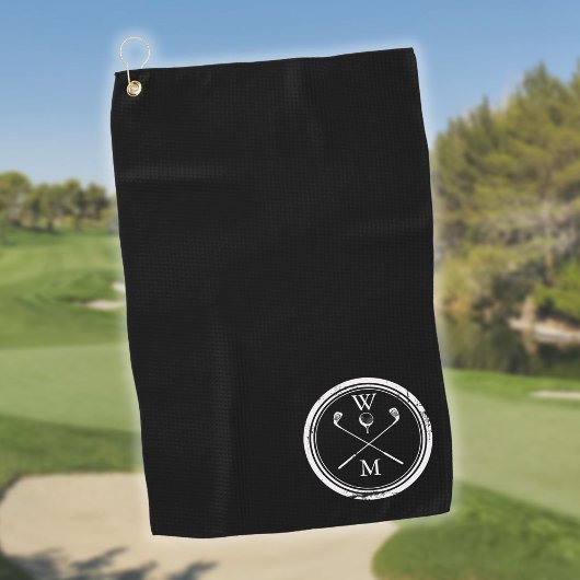 Moderne Monogram Eerste Letters Zwart en Wit Golfhanddoek