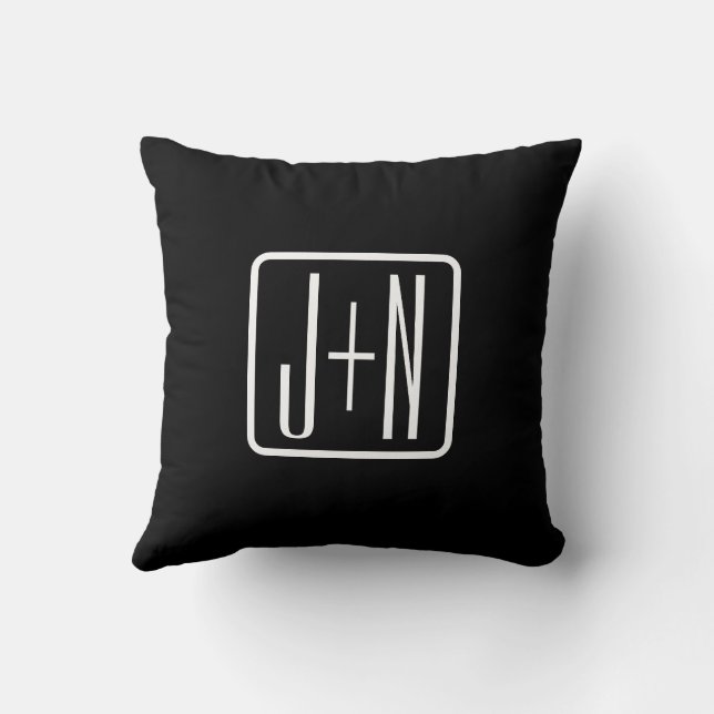 Moderne monogram-eerste letters | Zwart & Wit Kussen (Achterkant)